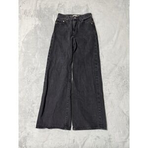 Levi's Premium Big E High Rise Ribcage Wide Leg Black Denim Jeans Womens 24